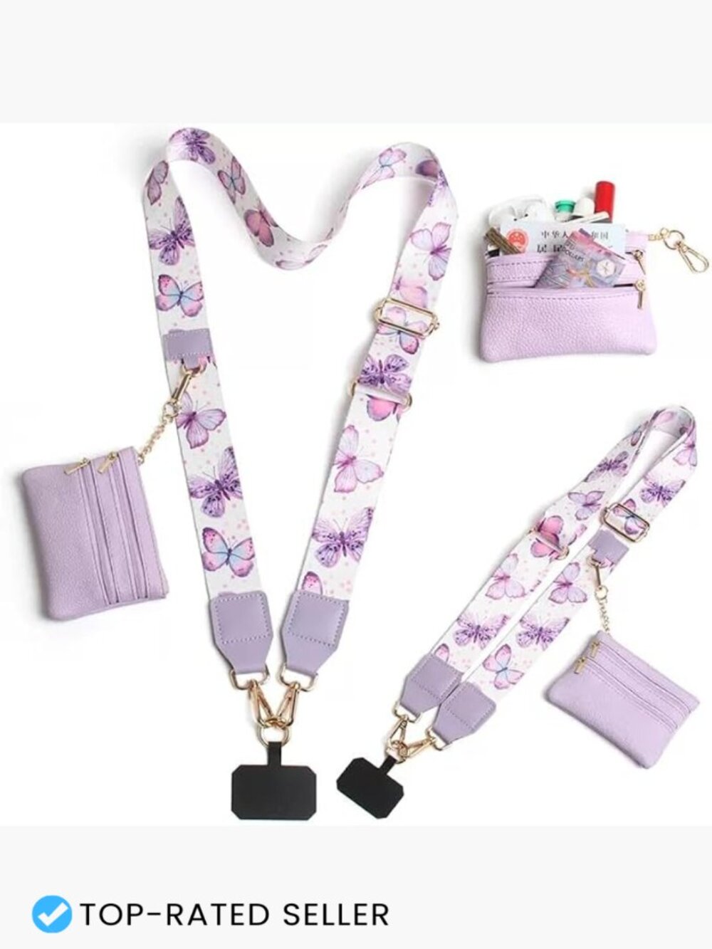 Crossbody Phone Holder Strap with Zippered Pouch Adjustable Hands-Free Canvas